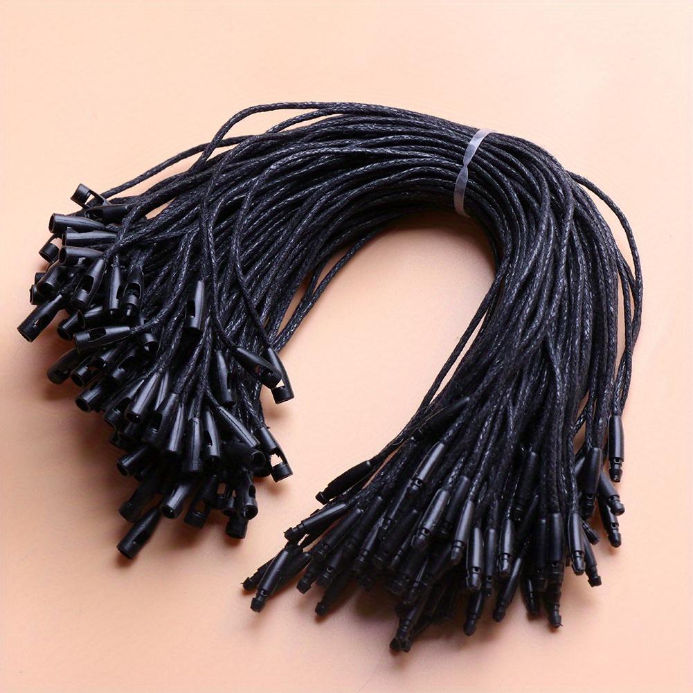 200 Pcs Waxed Cord Garment Label Tag Strings with Bullet Head Plastic Fasteners for Clothing Hang Tags, White, Black, Beige