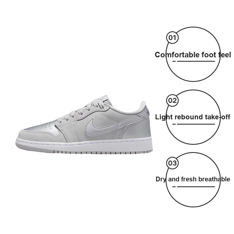 Детские кроссовки Air Jordan 1 Retro Low OG GS Metallic Silver Серые нейтрально-серые белые CZ0858-002