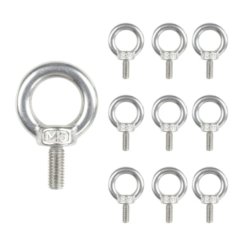 HFS (R) Stainless Steel Eye Bolts, Fixed/Hanging Hardware, Rust-Resistant, Weather-Resistant, Strong, M5, 10 Pieces