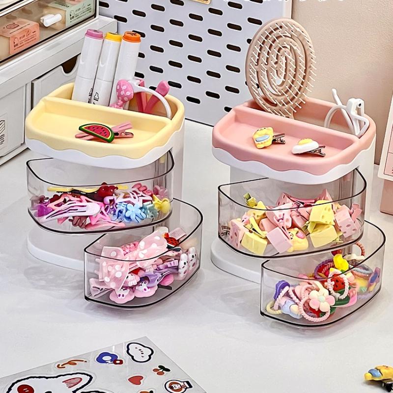 2-уровневая милая детская коробка для хранения аксессуаров для волос, органайзер для украшений, прозрачный пластиковый дисплей для колец для волос на туалетный столик