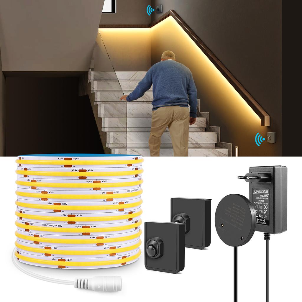 COB LED Strip Light With Portable PIR Motion Sensor Switch/Wireless RF Reciever DIY Kitchen Cabinet Bed Room Stair Night Lamp