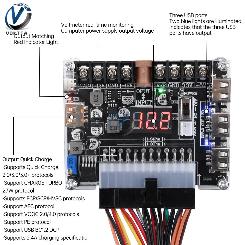 11Pin 11Pins ATX Power Adapter Board PD1.1 PD1.1 Adjustable Power Supply Breakout Board Power Connector Adapter Acrylic Case Kit