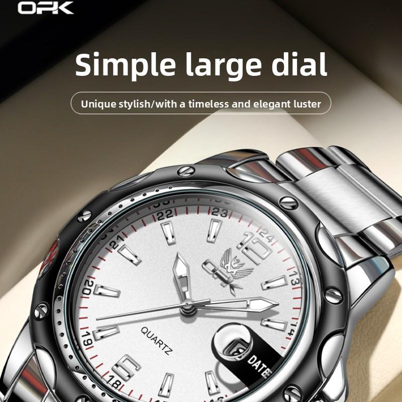 OPK Brand Magnifying Glass Calendar Luminous Men's Steel Belt Sports Watch