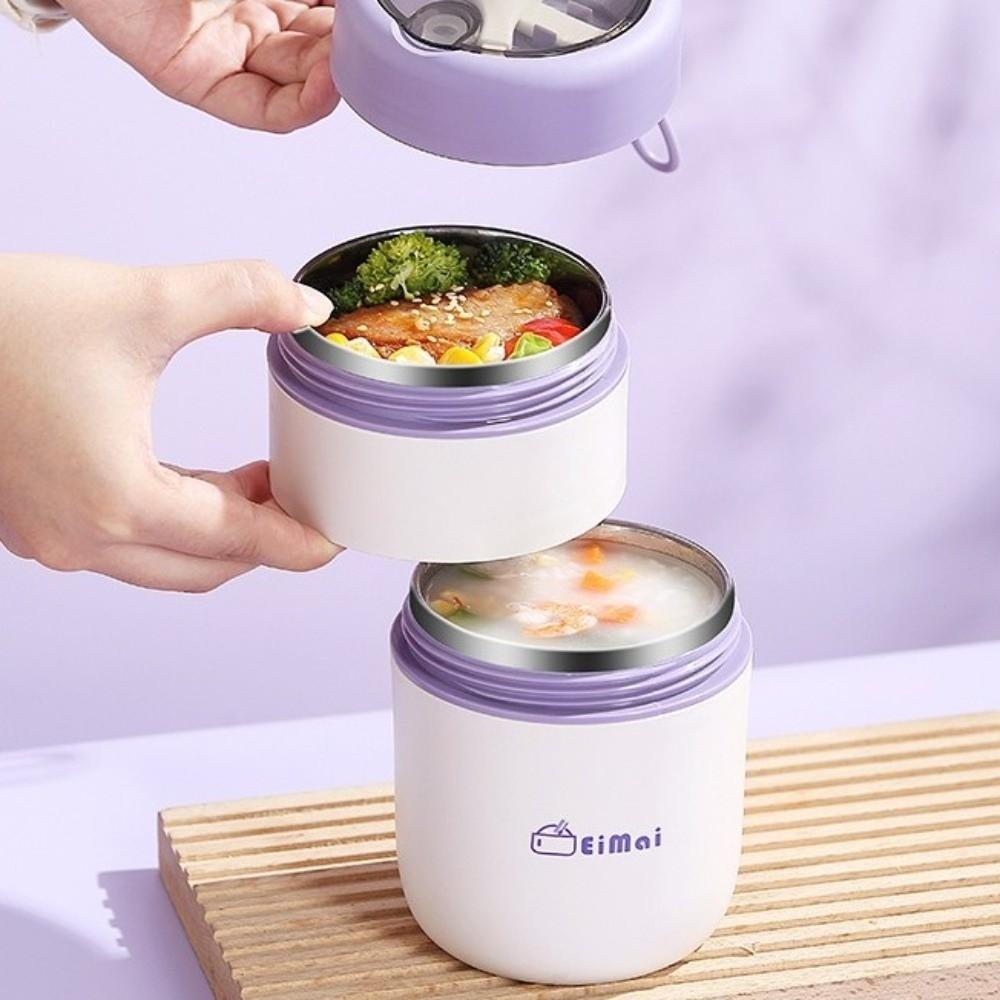 Stainless Steel Double Layers Lunch Box with Spoon Insulated Food Container Camping