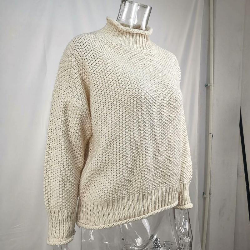 New Autumn Long Sleeve Loose Casual Knitwear Sweater Women Winter Half High Neck Pullover Sweaters for Women Fashion Plus Size Knitted Sweater 24889
