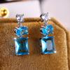 Темпераментные геометрические серьги-подвески с голубыми кристаллами для женщин, квадратные висячие серьги, вечерние ювелирные изделия, подарок