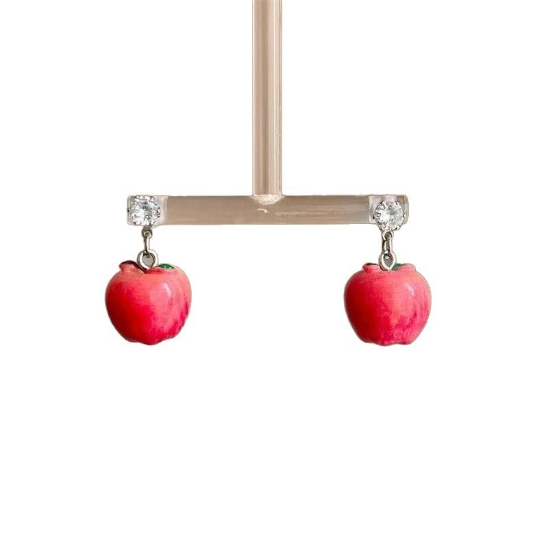 Sweet Girly Fruit Earrings Trendy Japanese Small Fresh Red Apple Studs Age-reducing Ornaments Spring Summer Daily Fashion Accessories