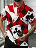 Plus Size Men's Short Sleeve Polo T-Shirt with Poker Style Pattern, Casual Lapel Tee with Enlarged Playing Card Elements, Printed Outdoor Shirt for