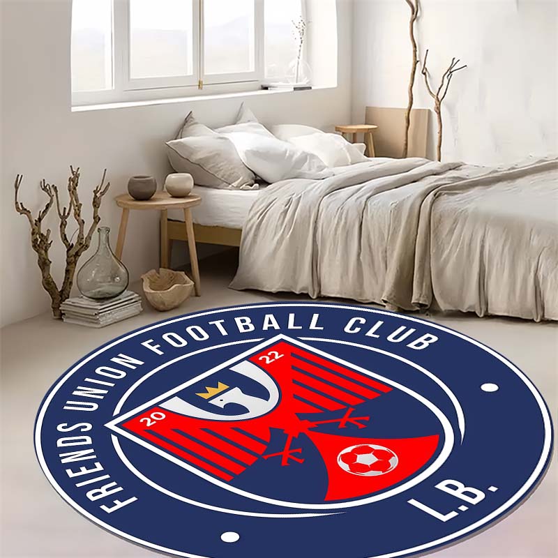 Football Club Crest Print Round Area Rug Non‑Slip Circular Floor Mat Home Sports Fan Decor