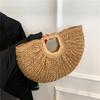 Летняя соломенная женская пляжная сумка в форме полумесяца из ротанга с ручкой ручной работы, модная сумка-тоут с принтом
