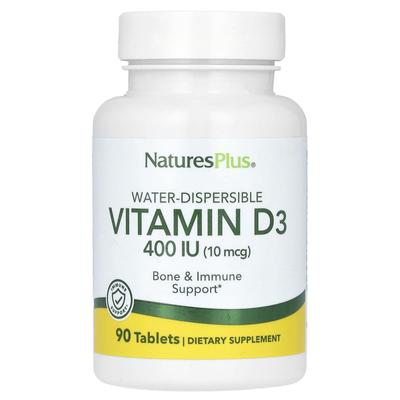 NaturesPlus, водорастворимый витамин D3, 10 мкг (400МЕ), 90 таблеток
