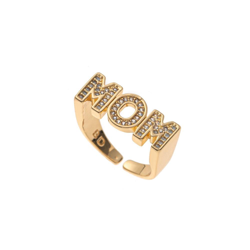 Aesthetic Zircon Letter Ring Zinc Zinc Alloy Gift for Mother's Day Trendy MOM Ring Overlay