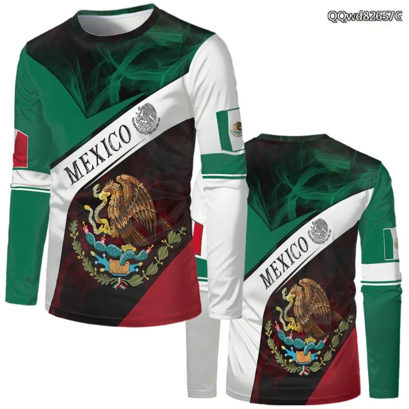 2024 Mexico Flag Print Men T-shirt Mexican Graphics Woman Long Sleeved T Shirt Casual Fashion Harajuku Sport Kids Street Clothes