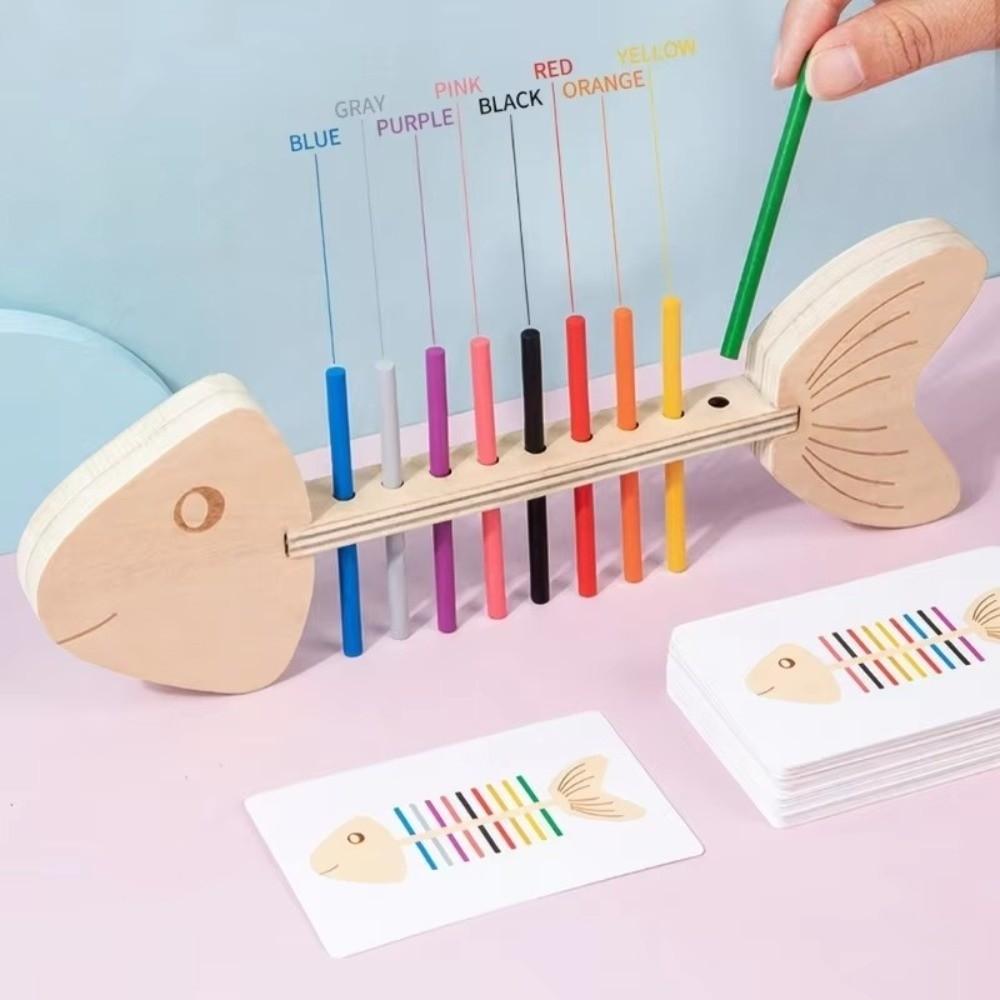 30 Card Fishbone Color Matching Toy Fishbone Wooden Balance Toy Motor Skills Game Preschool