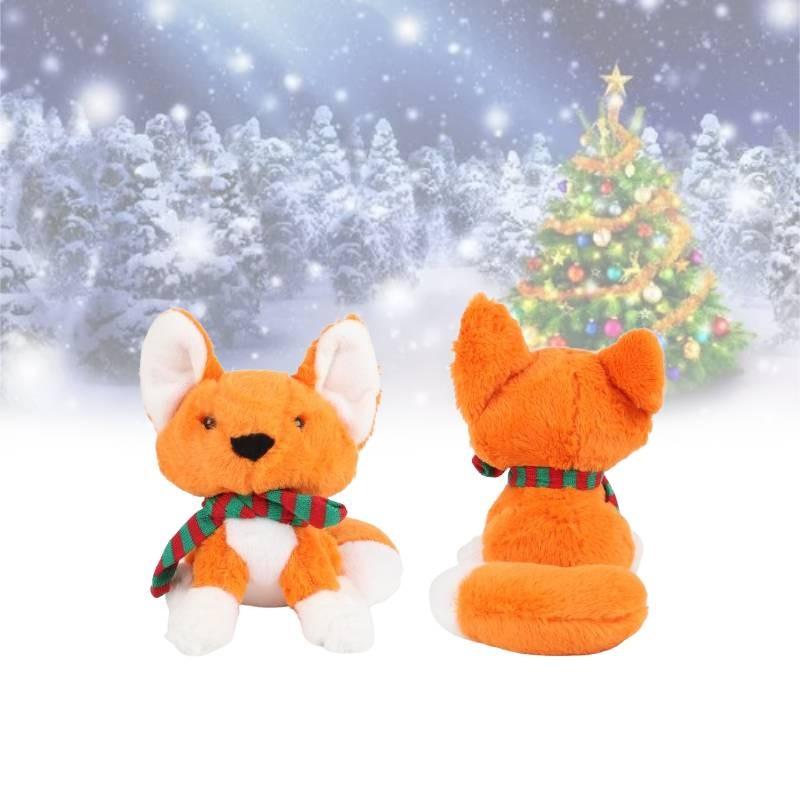 Уютная рождественская лиса, плюшевая игрушка из мягкого короткого плюша с разноцветным шарфом, подарок для праздничного настроения
