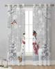 Рождественская елка Снеговик Снежинка Серые прозрачные шторы для украшения гостиной Оконные шторы Кухня Тюль Вуаль Шторы