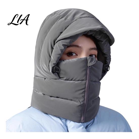 3-in-1 Scarf Mask Hat Women Winter Balaclava Hat, Wind-Resistant Zipper Face for Cold Silk Floss Thermal Weather, Hooded Scraf Outdoor Ski Cycling