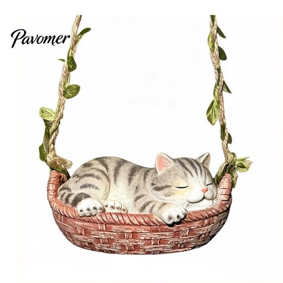 Подвесное украшение-корзинка со спящим котенком, статуэтка кошки, милая фигурка, причудливый декор для сада, смола, для улицы, патио, крыльца, скульптура животного