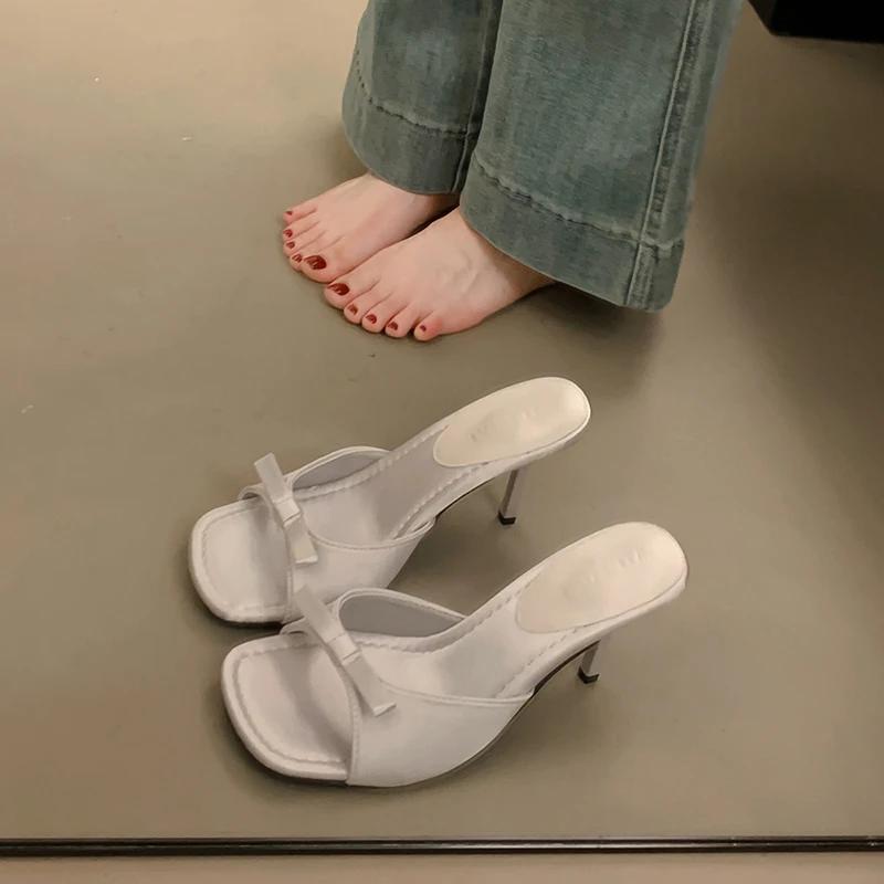 Дизайнерские женские тапочки на высоком каблуке, модные шлепанцы с бабочкой, женские сандалии для улицы, летняя женская обувь