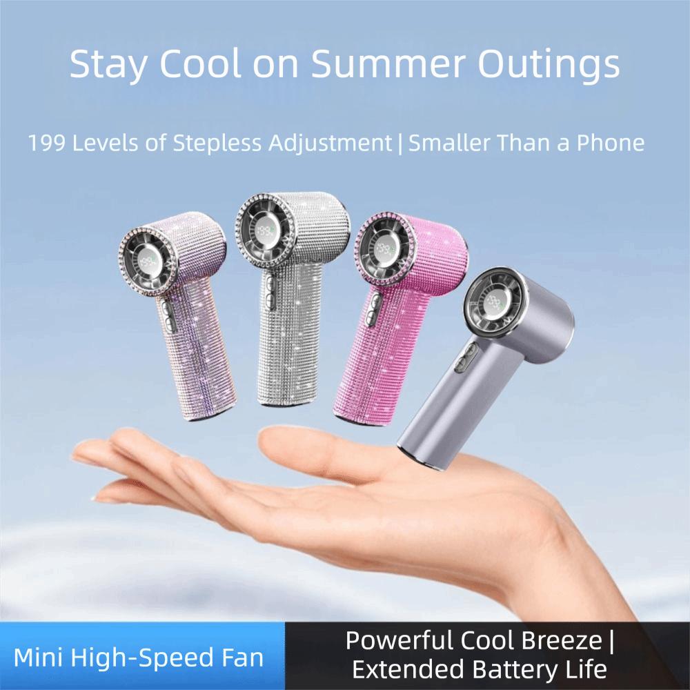 Small Size Rhinestone Handheld Fan Digital Display Portable Hand Fan  Outdoor Use