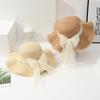 Summer Big Brimmed Woven Hat Women's Pearl Mesh Bow Straw Woven Hat Outdoor Sunscreen Hat