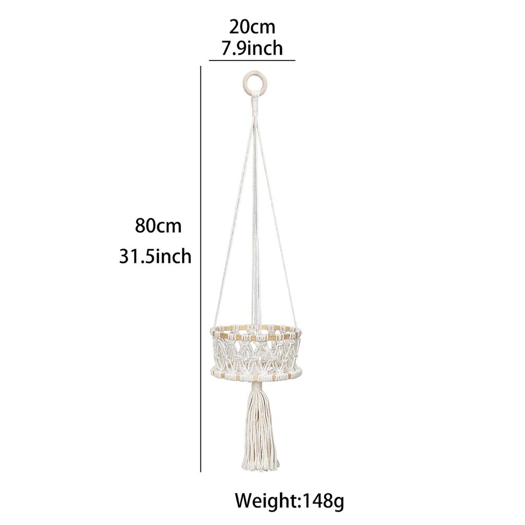 Hand-Woven Cotton Rope Fruit Basket Set: Three-Piece Living Room Hanging Decor.