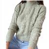 Fashionable warm women' sweater, short crop, turtleneck, braids, pink