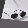 2 Pairs of Small Frame Metal Sunglasses for Women Vintage Oval Frame Fashionable Cutout Edges No Frame Trendy Eyewear