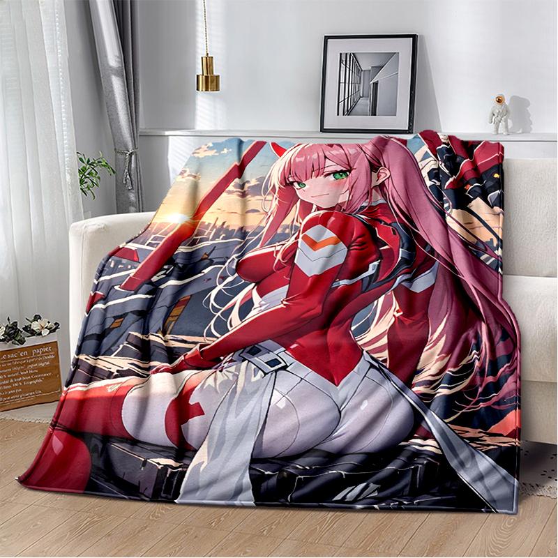 Zero Two 29 Style Cartoon 002 Hiro Sexy Girl DARLING in The FRANXX Flannel Blanket,Soft Throw Blanket for Home Bedroom Bed Sofa