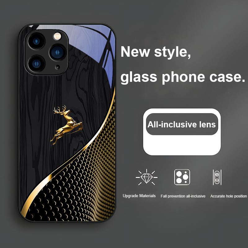 Элегантный золотой олень с текстурой дерева для Iphone 15 14 13 12 Mini 11 Pro Max X XS XR 7 8 Plus 2020 22 SE закаленное стекло чехол для телефона