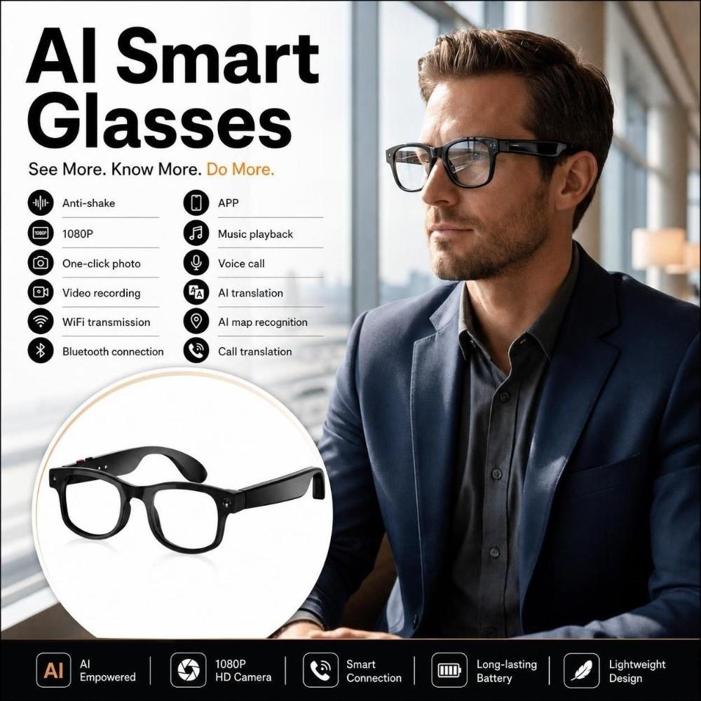 2 in 1 Smart AI Glasses Real-time Translation Intelligent Eye Glasses Listening To Music