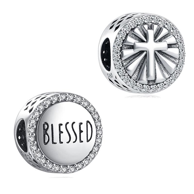 White Pave Cross Tree Wing Mom Silver Plated Fit Charms Silver 925 Original Bracelet for Jewelry Making