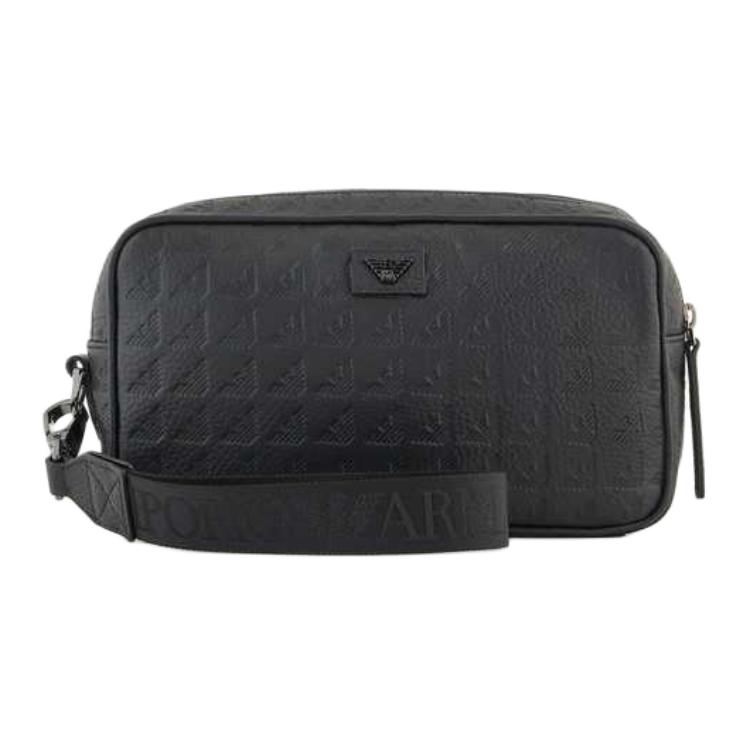 Emporio Armani Иконичный Металлический Орел Узор Кожаный Клатч из Телячьей Кожи Маленький Мужской клатч Черный EM001738-AF14774-UC001