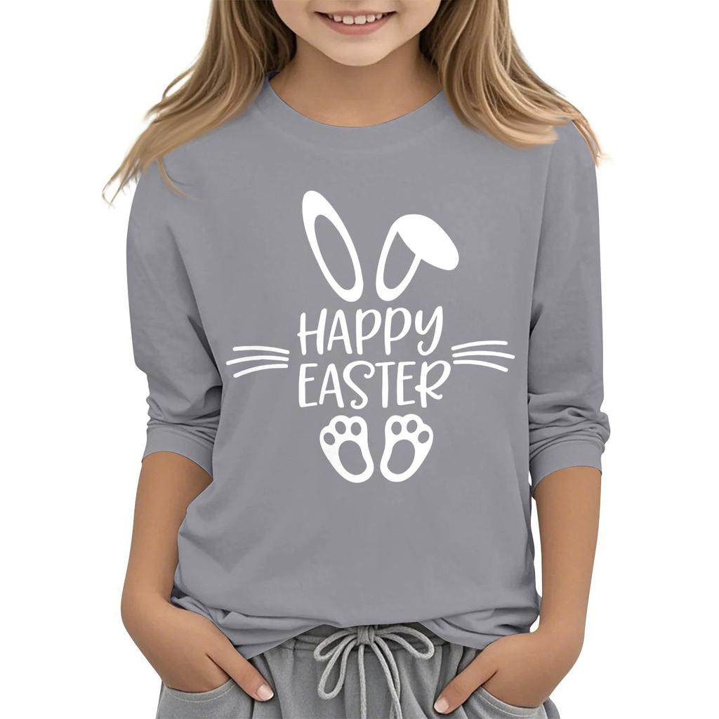 Повседневная футболка с круглым вырезом и пасхальным принтом, с рукавами 7 точек для детей