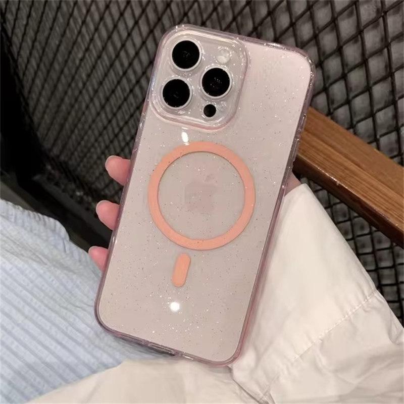 Роскошный прозрачный блестящий мягкий чехол для iPhone 16 15 Plus 14 13 Pro Max для беспроводной зарядки Magsafe, магнитный силиконовый чехол