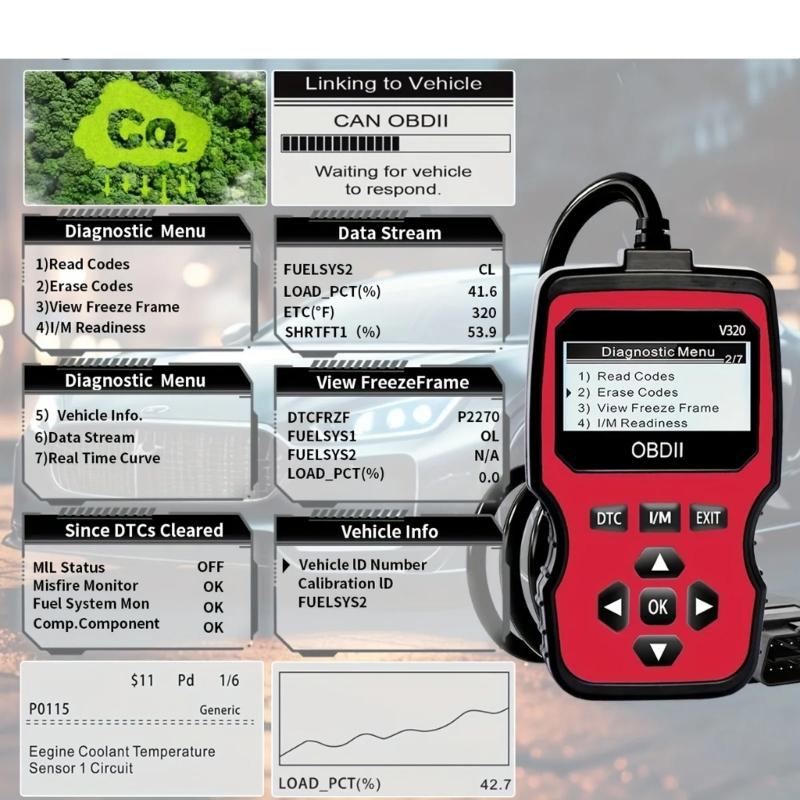 Компактный сканер неисправностей двигателя OBD2 с поддержкой 10 языков и большим дисплеем для быстрой диагностики проблем автомобиля