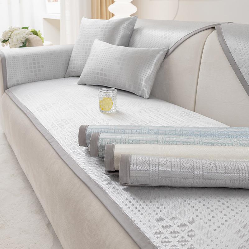 Летняя подушка для дивана из ледяного шелка, нескользящий, устойчивый к пятнам чехол для дивана, универсальный чехол, высококачественный полностью обернутый простой прохладный коврик для дивана