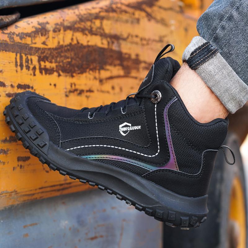 Рабочие защитные ботинки со стальным носком. Мужские защитные неразрушимые ботинки. Мужская рабочая обувь. Мужская и женская противоскользящая защитная обувь. Мужские защитные ботинки.