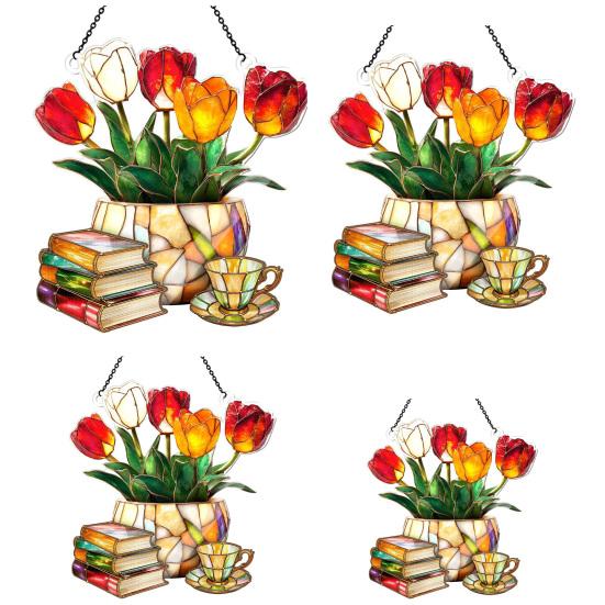 Тюльпан и Книга Ловец Солнца Акриловый Цветок Ловец Солнца Настенное Украшение на Окно для Дома Гостиной Спальни Уличный Декор