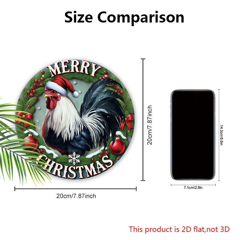Величественный Петух Деревянный Рождественский Знак, Круглый Знак «Счастливого Рождества» для Декора на Входную Дверь или Стену, Идеальный Рождественский Подарок