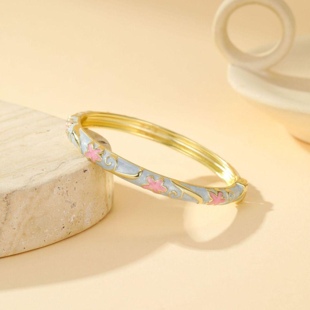Vintage Enamel Bracelet Five-Petal Flower Enamel Dropped Glaze Bangle Party Jewelry