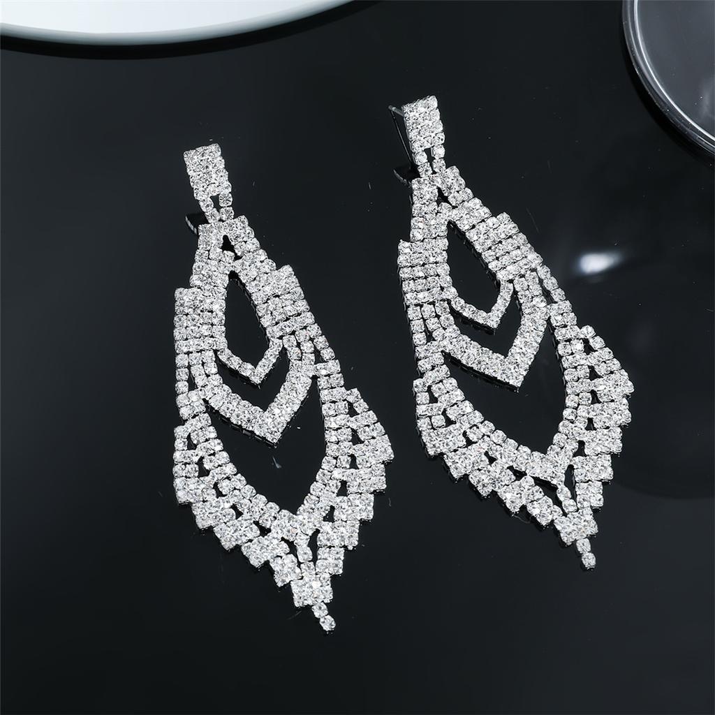 New Jewelry Senior Sense Of Super-Flash Full Diamond Long Earrings Luxury Temperament Bridal Earrings Women's Earrings 1 Pair