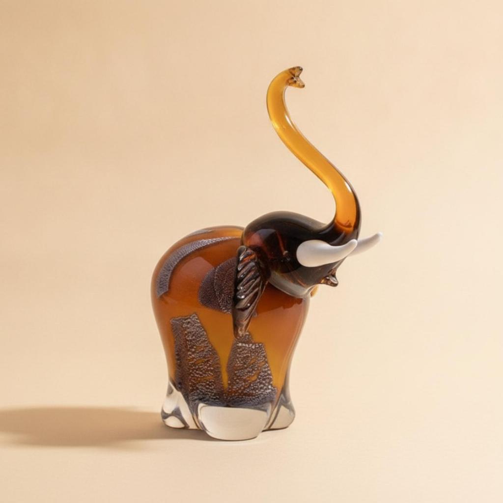 Handmade Elephant Figurine Artisanal Glass Elegant Decor Reflective for