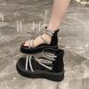Sandals Women's Summer New Rhinestone Muffin Thick-soled Open-toe with Skirt Rear Zipper Shoes