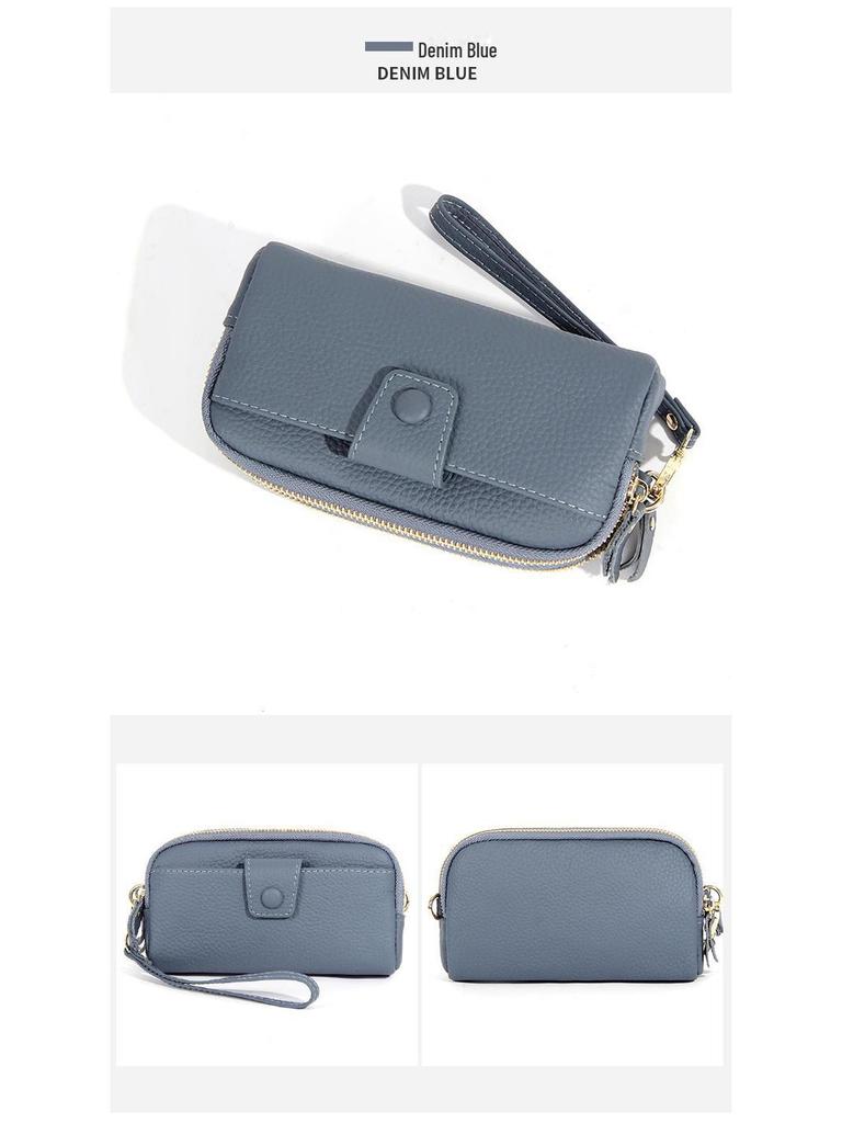 Кошелек из натуральной кожи с двойной молнией из коровьей кожи с цепочкой для мобильного телефона - женская длинная сумка