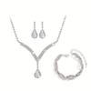 Bridal Party Jewelry Set With Zircon Water Drop Necklace Earrings And Bracelet For Weddings