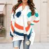 Women Plus Size Long Sleeve Open Front White Printed Cardigan Draped Collar Curved Hem
