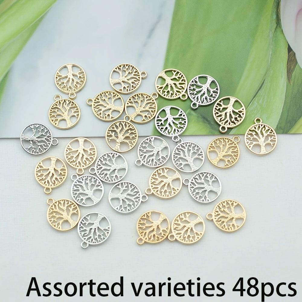 6/24/48pcs Alloy Gold Silver Life Tree DIY Accessories Life Tree Pendant Retro Alloy Necklace Bracelet Pendant