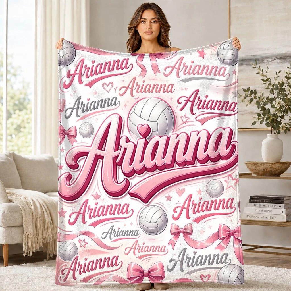 Arianna Volleyball Coral Fleece Blanket Sports Name Decor