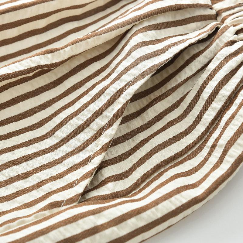 Женские летние повседневные брюки микроклеш в ретро-полоску 2024